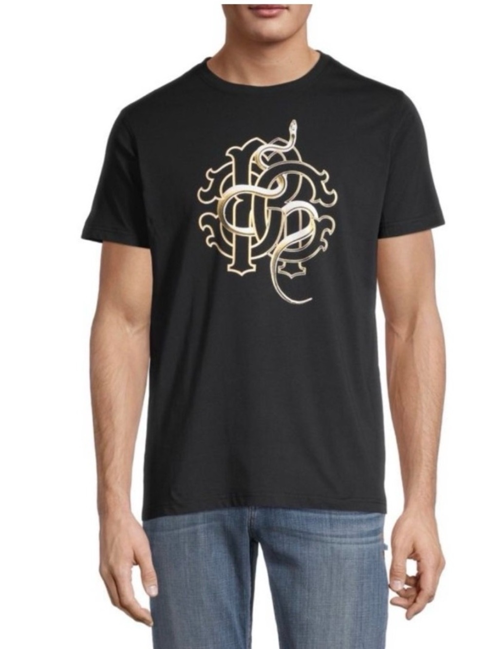 Roberto Cavalli Snake Graphic T-Shirt Black 100% Cotton Made in Italy L NWOT
